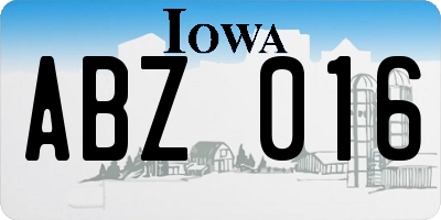 IA license plate ABZ016