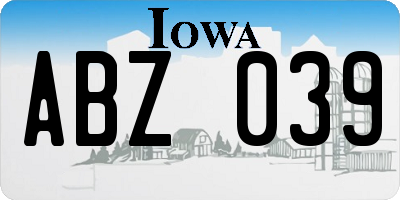 IA license plate ABZ039
