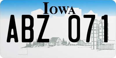 IA license plate ABZ071