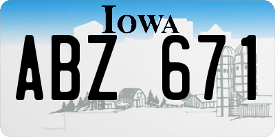 IA license plate ABZ671