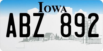 IA license plate ABZ892