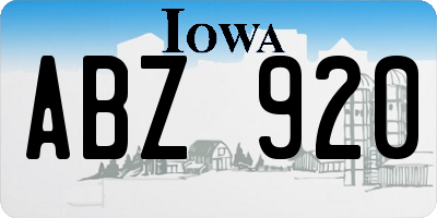 IA license plate ABZ920