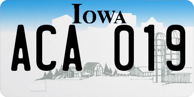 IA license plate ACA019