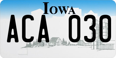 IA license plate ACA030