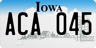 IA license plate ACA045