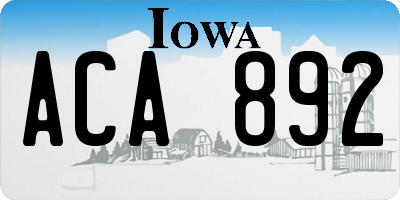 IA license plate ACA892