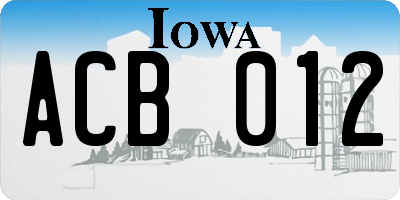 IA license plate ACB012
