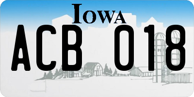 IA license plate ACB018