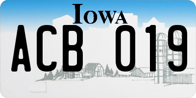 IA license plate ACB019
