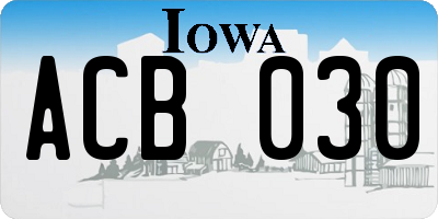 IA license plate ACB030
