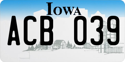 IA license plate ACB039