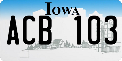 IA license plate ACB103