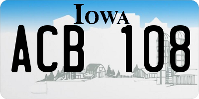 IA license plate ACB108