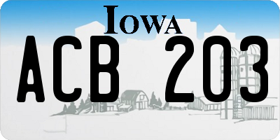 IA license plate ACB203