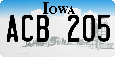 IA license plate ACB205