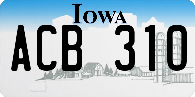 IA license plate ACB310