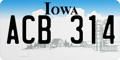 IA license plate ACB314