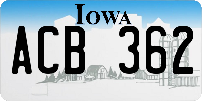 IA license plate ACB362