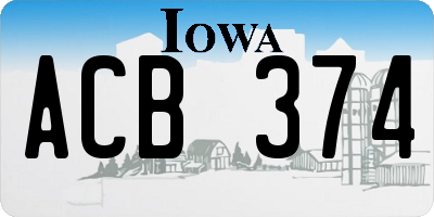 IA license plate ACB374