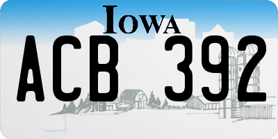 IA license plate ACB392