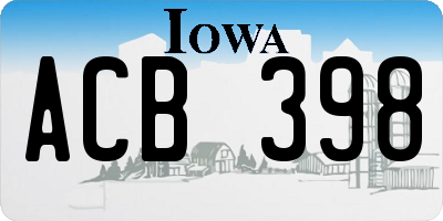 IA license plate ACB398