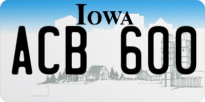 IA license plate ACB600