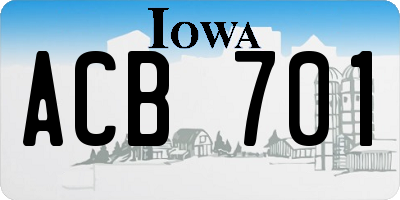 IA license plate ACB701