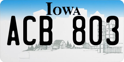 IA license plate ACB803