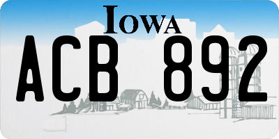 IA license plate ACB892