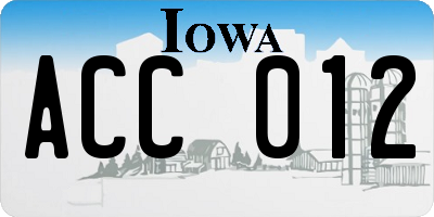 IA license plate ACC012