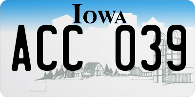 IA license plate ACC039