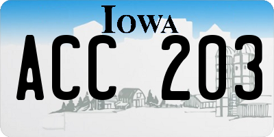 IA license plate ACC203