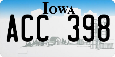 IA license plate ACC398