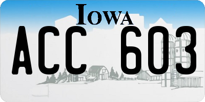 IA license plate ACC603