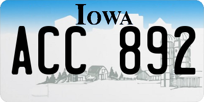 IA license plate ACC892