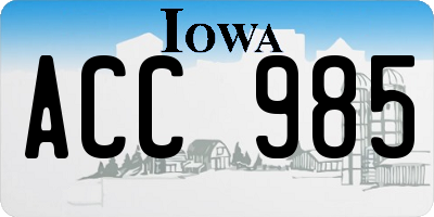 IA license plate ACC985