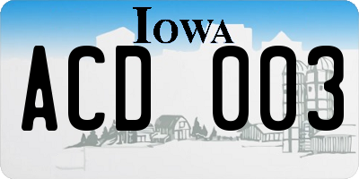 IA license plate ACD003
