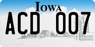 IA license plate ACD007