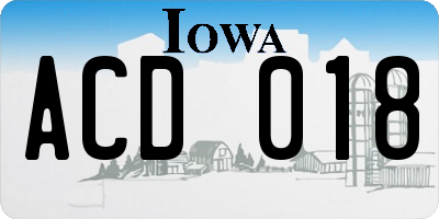 IA license plate ACD018
