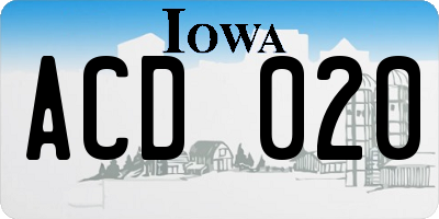 IA license plate ACD020