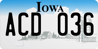 IA license plate ACD036