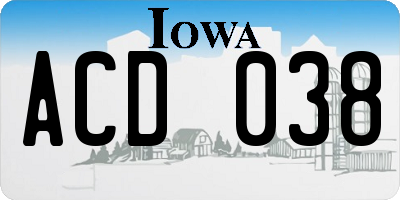 IA license plate ACD038