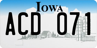 IA license plate ACD071