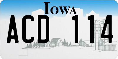 IA license plate ACD114