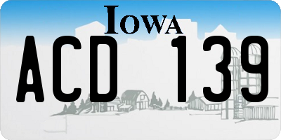IA license plate ACD139