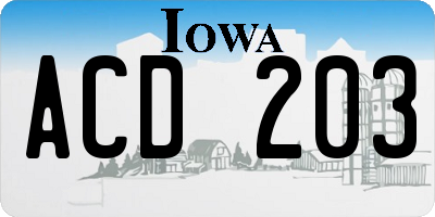IA license plate ACD203