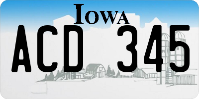 IA license plate ACD345