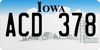 IA license plate ACD378