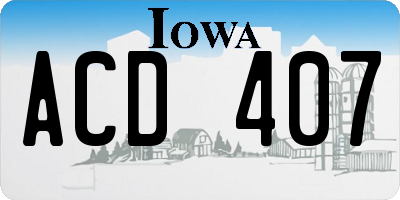 IA license plate ACD407