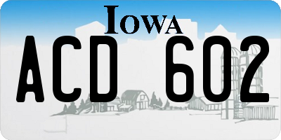 IA license plate ACD602